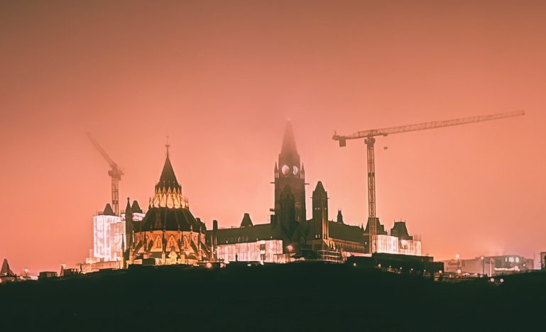 Parliament hill at night in winter