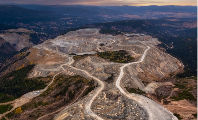 Arial view of mining site in BC
