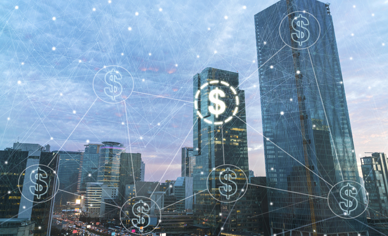 Aerial view of money transfer icon