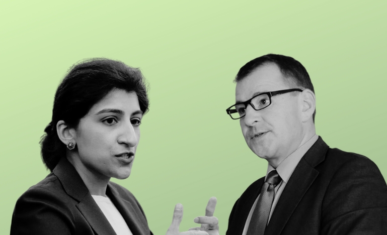 Lina Khan, présidente de la Commission fédérale du commerce (FTC) et le commissaire à la concurrence, Matthew Boswell