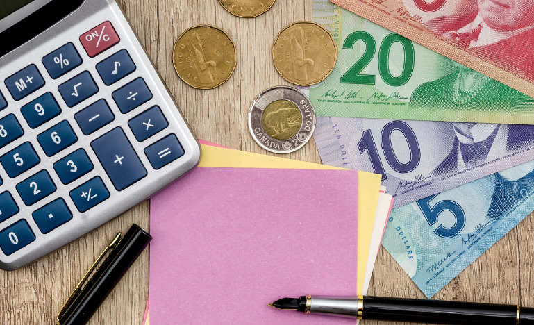 Canadian money and calculator