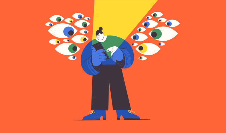 Privacy illustration of man looking at phone