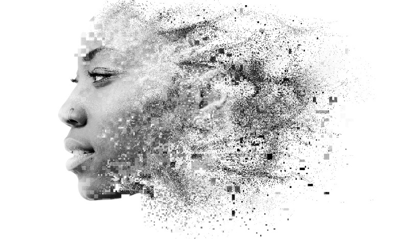 Image of woman disappearing digitally