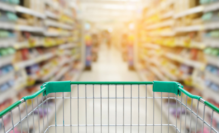 Food cart in supermarket