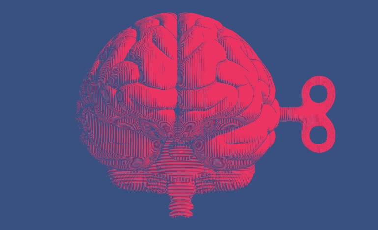 Brain and wind-up illustration