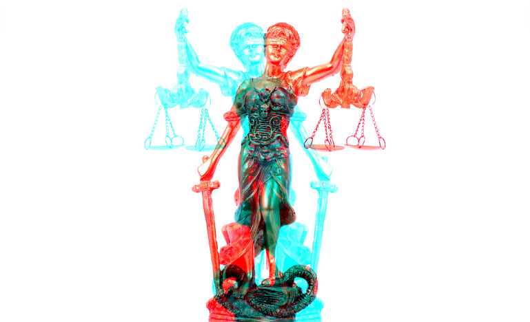 Lady justice in political colours concept