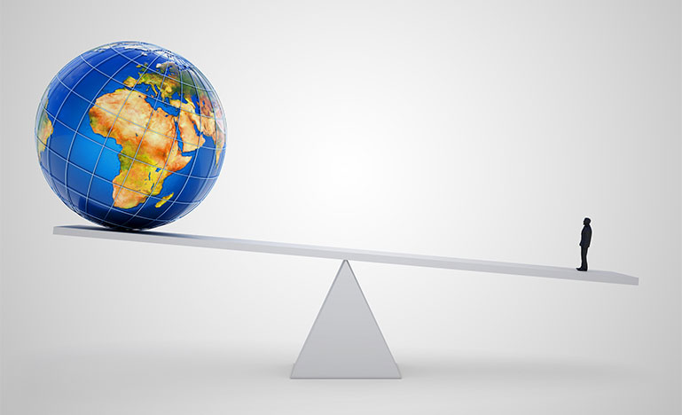 Lawyer looking at planet earth