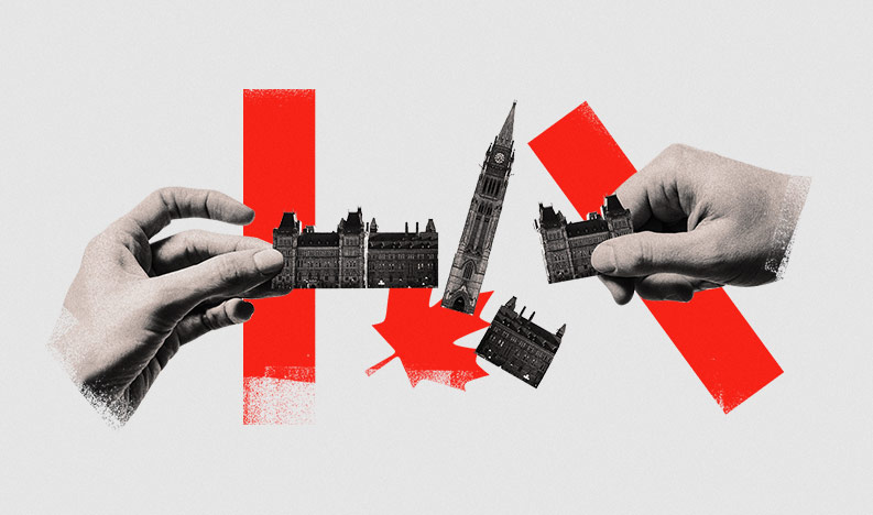 Parliament Broken on Canadian flag background