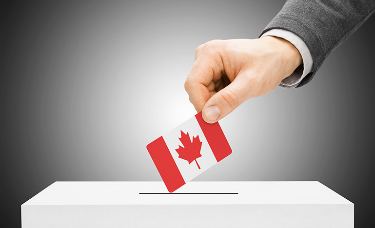 Male inserting flag into ballot box