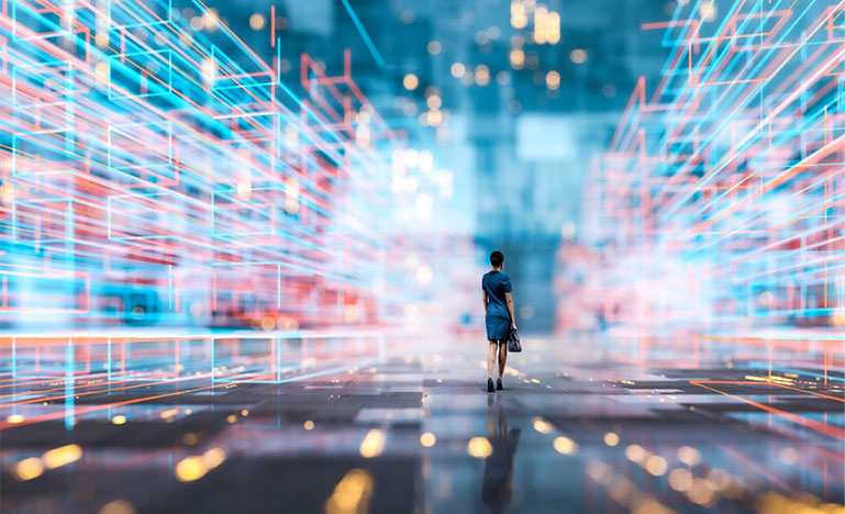 Tech adoption futuristic concept