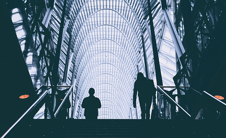 people walking up stairs