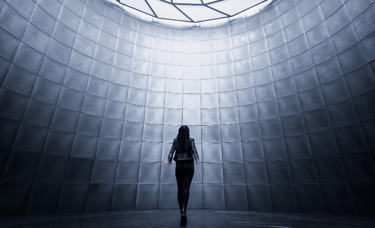 Looking up at glass ceiling