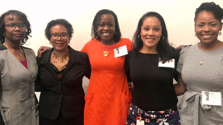 Stewart McKelvey Candace Thomas, QC; CBA President Vivene Salmon; Terrie-Lynne Devonish, Aon; Jessica Upshaw, Nova Scotia Power, Susan Johnson, McInnes Cooper  