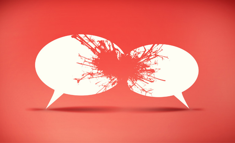 Speech bubbles in conflict