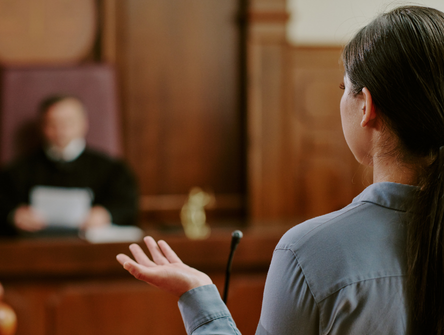 A trial in a courtroom