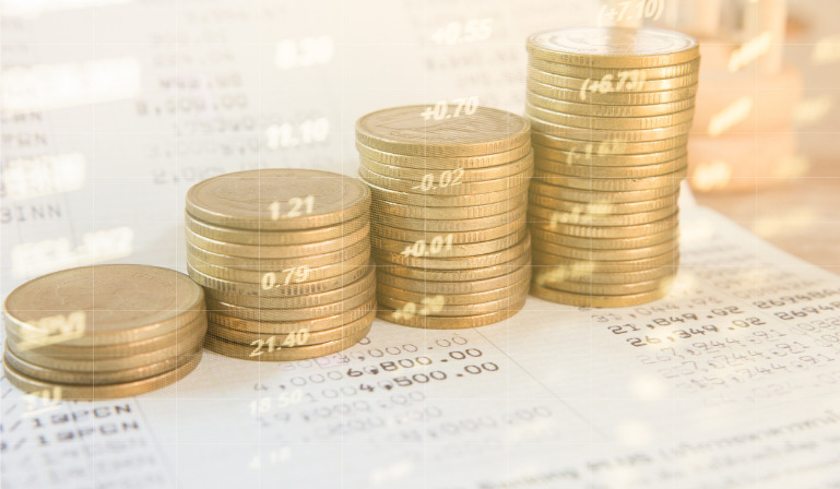 Stack coin money with account book finance