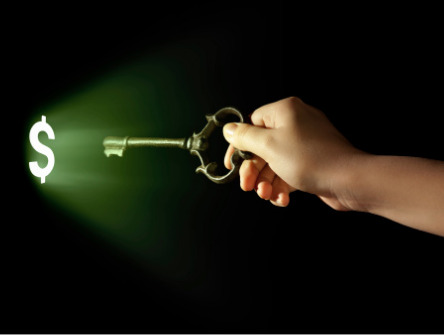 Hand with key and dollar sign