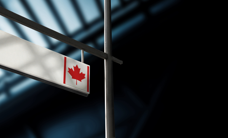 Canadian flag at border crossing