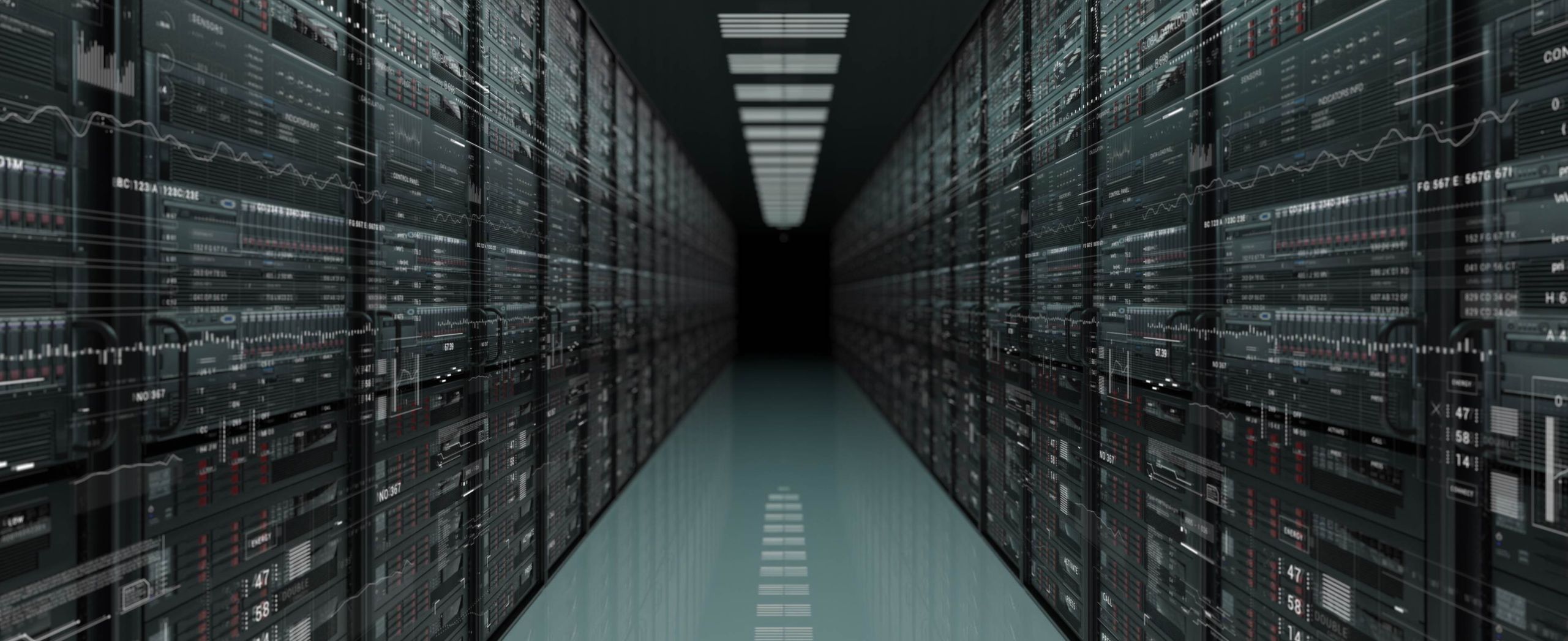 Rows of servers line a data centre hallway