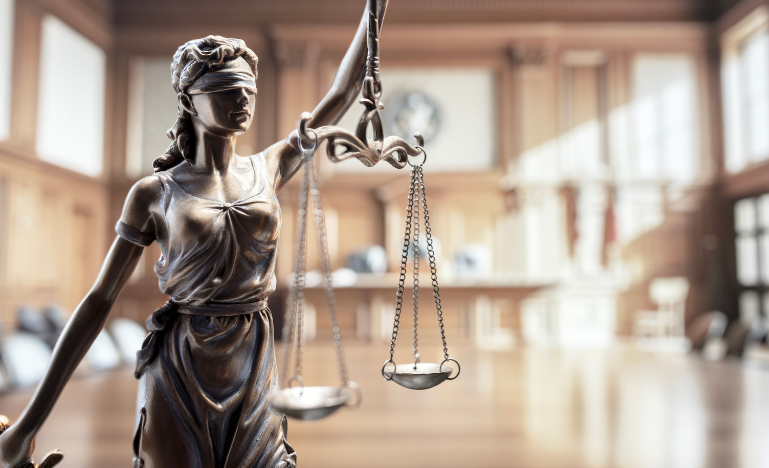 Lady Justice in a courtroom