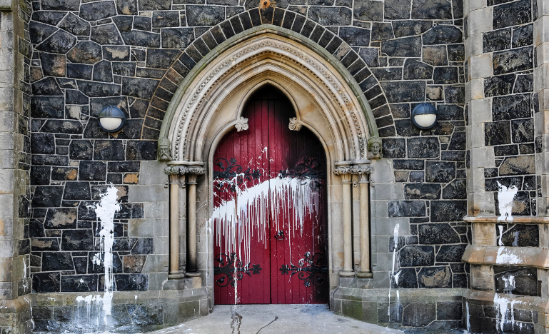 A vandalized church