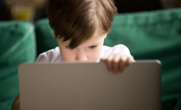 A young child looking at a computer screen