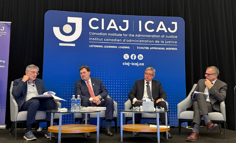 From left: Leo Gordon of the United States Court of International Trade, Chief Justice Richard Wagner, Arturo Prado Puga of the Supreme Court of Chile and Prof. Pierre Gilles Bélanger.