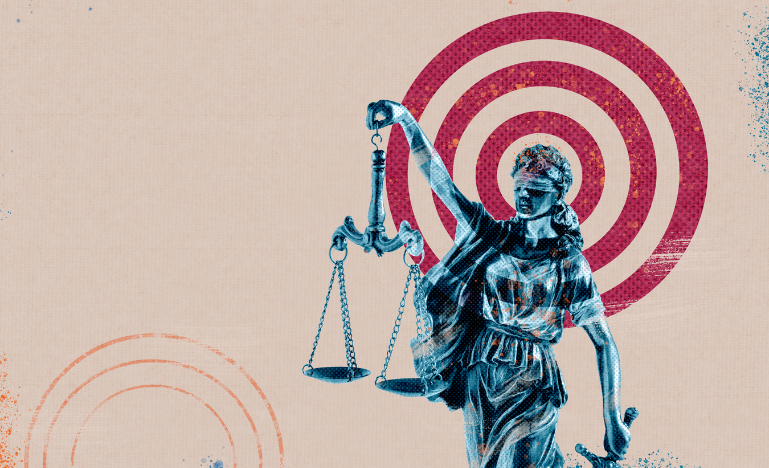 statue of justice themis femida on the background of the target