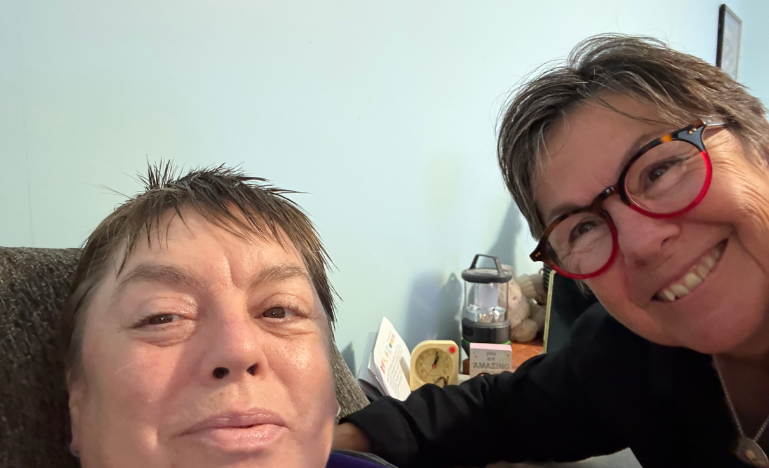 Tona Mills, left, during a recent visit with Senator Kim Pate