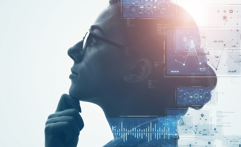 A woman and AI concept illustration