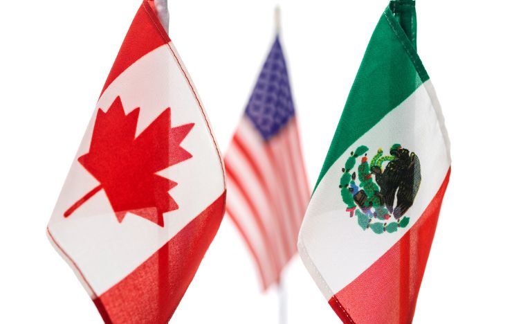 The flags of Canada, the U.S. and Mexico