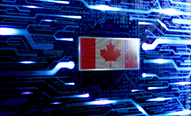 A Canadian flag in a computer technological world