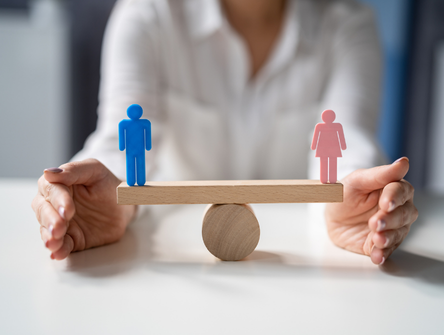 Gender balance and equity illustrated on a seesaw